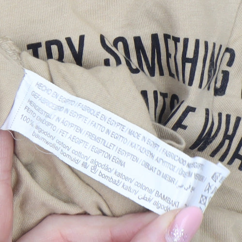 Stradivarius Women's Beige Cropped T-Shirt Size 6 Short Sleeve Cotton