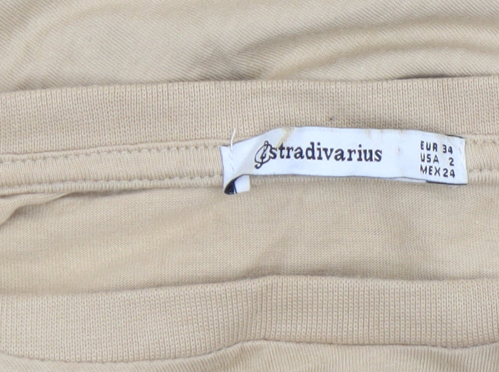 Stradivarius Women's Beige Cropped T-Shirt Size 6 Short Sleeve Cotton