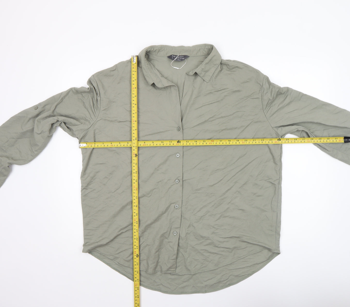 Primark Women's Green Button-Up Long Sleeve Shirt Size L