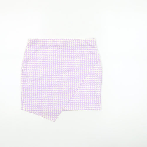 Boohoo Women’s Purple Houndstooth Pencil Mini Skirt Size 10