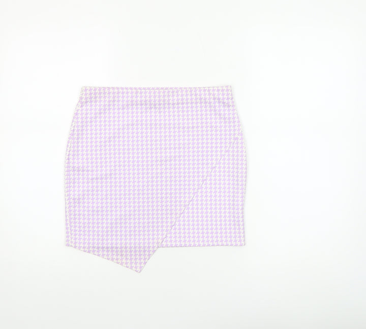 Boohoo Women’s Purple Houndstooth Pencil Mini Skirt Size 10