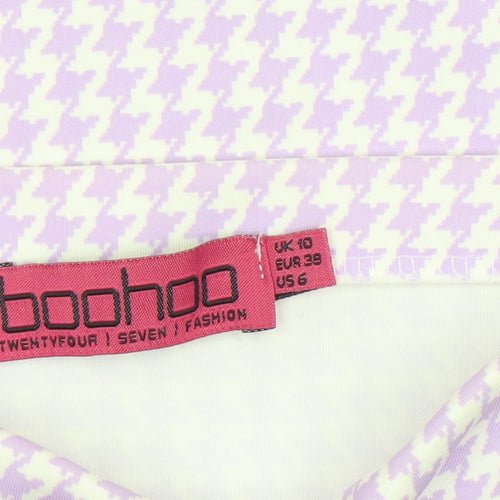 Boohoo Women’s Purple Houndstooth Pencil Mini Skirt Size 10