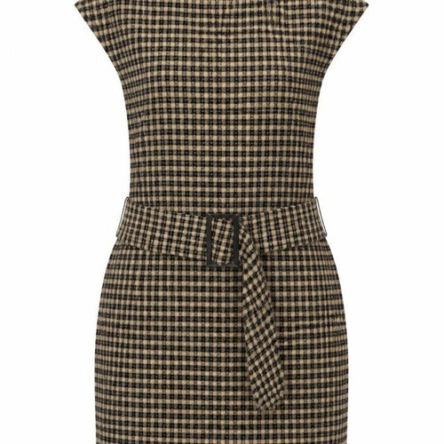 Zara Women Beige Check Short Sheath Belted Dress Size 8