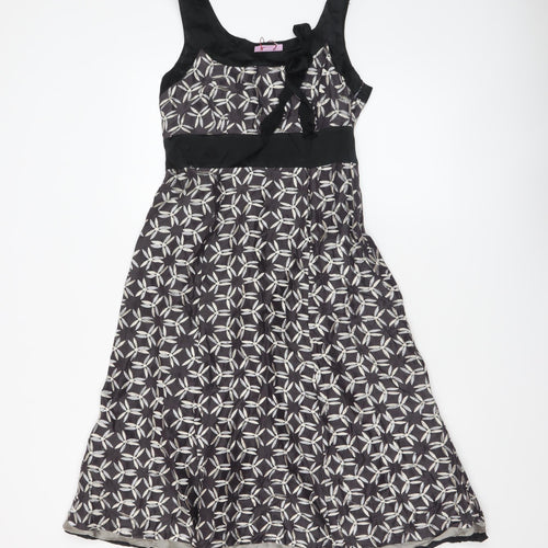 Monsoon Women’s Black Geometric A-Line Dress Size 8 Linen Silk