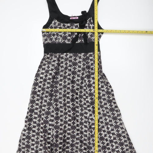 Monsoon Women’s Black Geometric A-Line Dress Size 8 Linen Silk