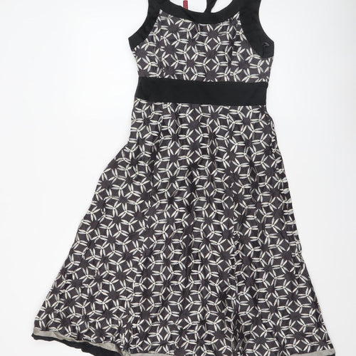 Monsoon Women’s Black Geometric A-Line Dress Size 8 Linen Silk