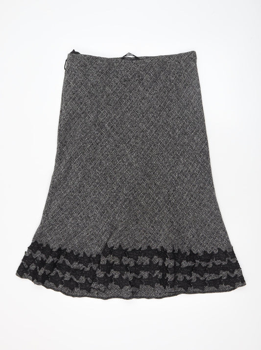 Bm Womens Grey A-Line Tweed Skirt Size 16 Lace Trim Lined