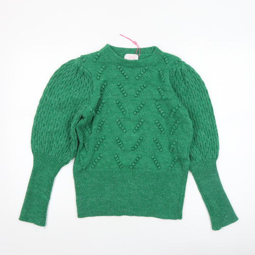 Savida Women Green Cable-Knit Puff Sleeve Jumper Size 10