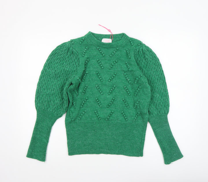 Savida Women Green Cable-Knit Puff Sleeve Jumper Size 10