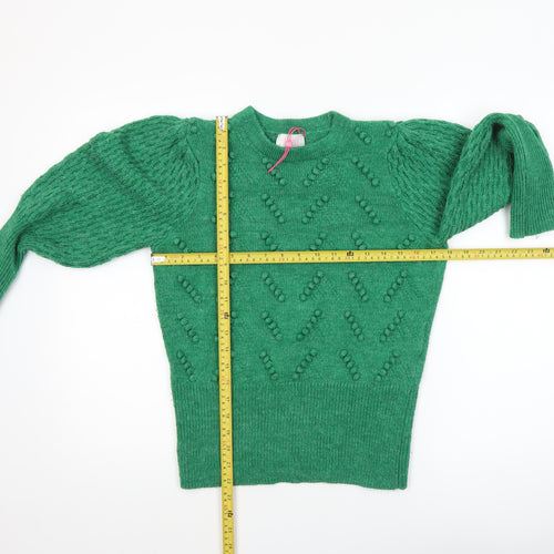 Savida Women Green Cable-Knit Puff Sleeve Jumper Size 10
