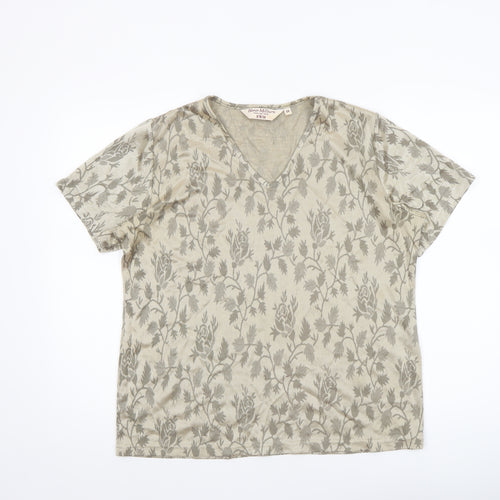 Honor Millburn at EWM Women’s Beige Floral V-Neck Short Sleeve T-Shirt Size 18
