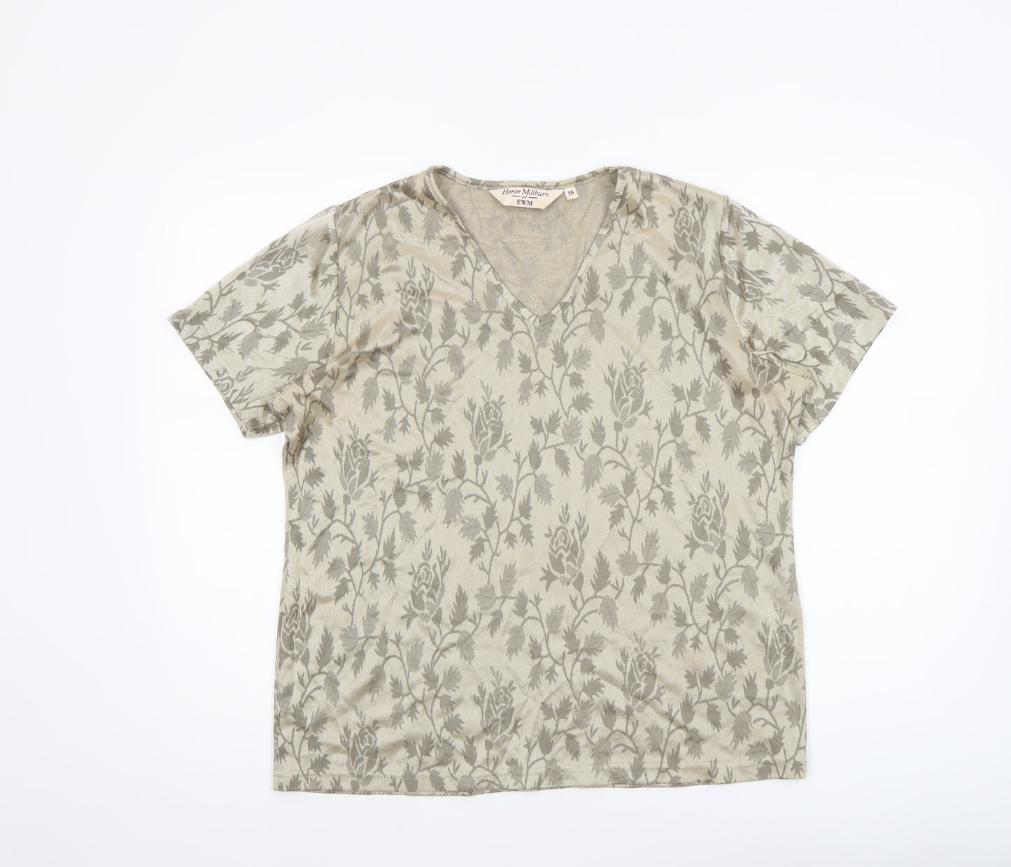 Honor Millburn at EWM Women’s Beige Floral V-Neck Short Sleeve T-Shirt Size 18