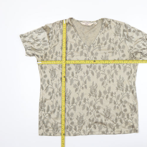 Honor Millburn at EWM Women’s Beige Floral V-Neck Short Sleeve T-Shirt Size 18