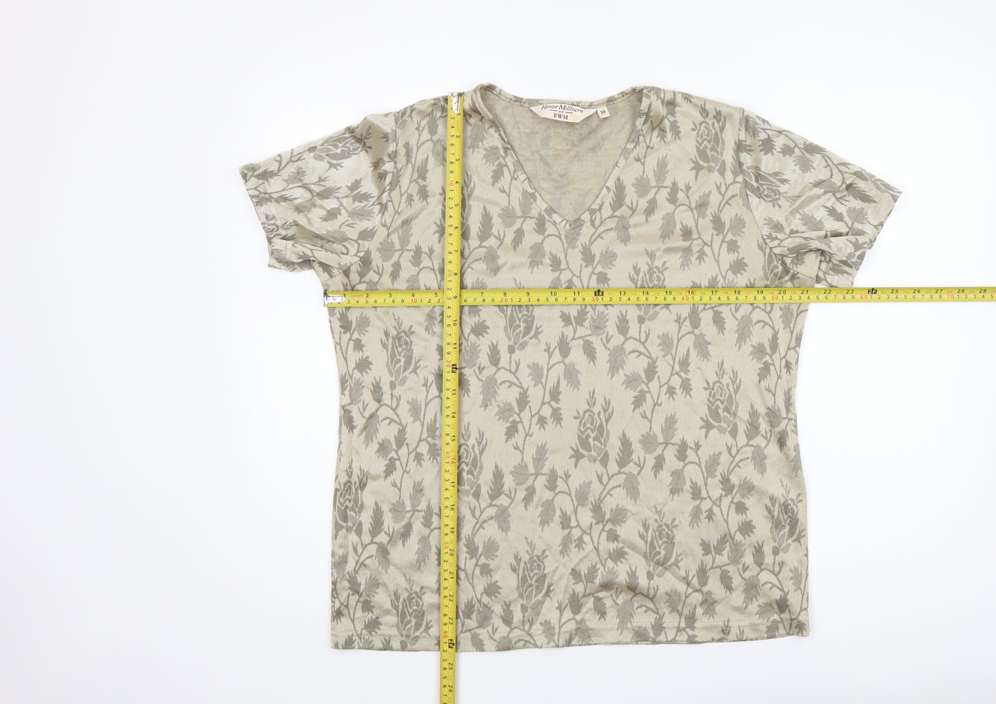 Honor Millburn at EWM Women’s Beige Floral V-Neck Short Sleeve T-Shirt Size 18