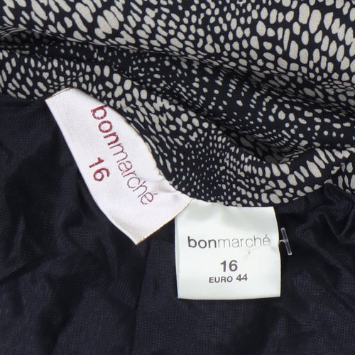 Bonmarché Women’s Black Animal Print A-Line Midi Skirt Size 16 Polyester