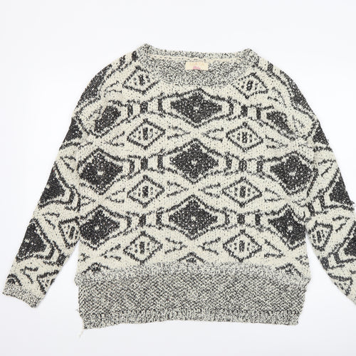 Maya Women’s Black & White Aztec Knit Pullover Jumper Size M