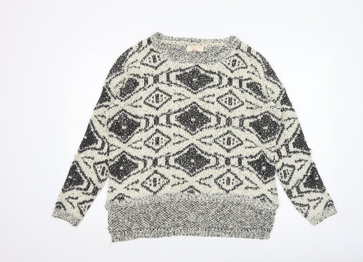 Maya Women’s Black & White Aztec Knit Pullover Jumper Size M