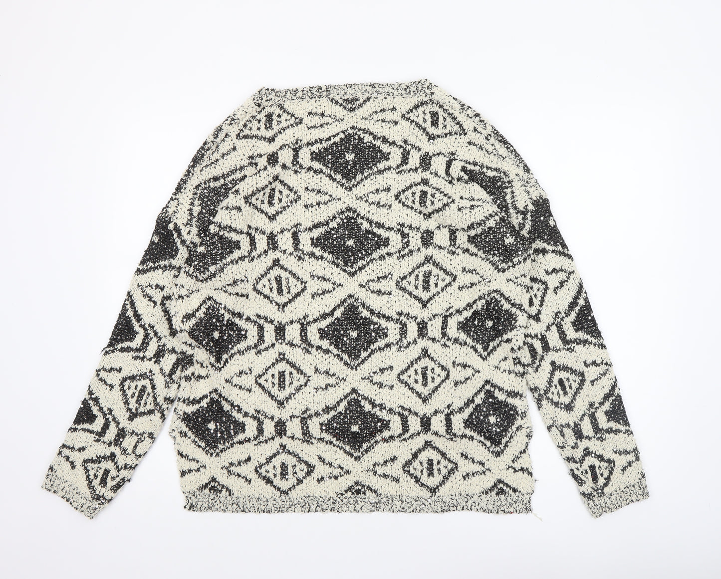 Maya Women’s Black & White Aztec Knit Pullover Jumper Size M