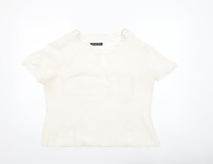 Jacques Vert Women’s Ivory Beaded Short Sleeve Satin Blouse Size 16