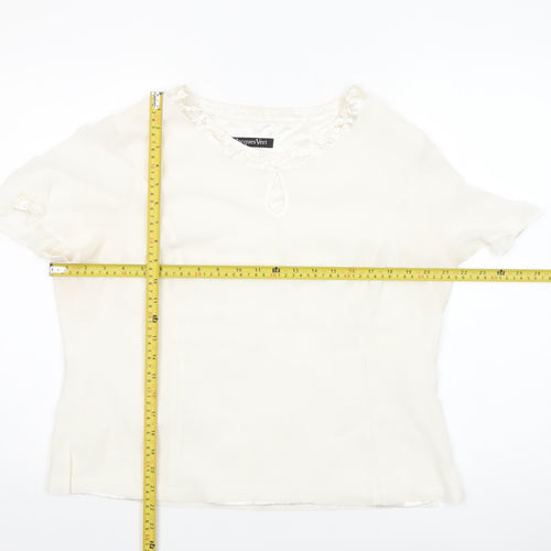 Jacques Vert Women’s Ivory Beaded Short Sleeve Satin Blouse Size 16