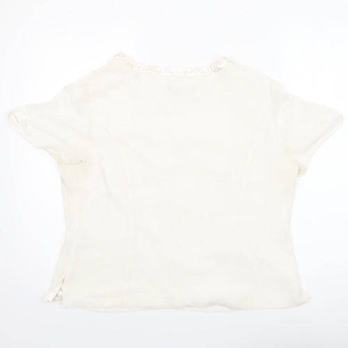 Jacques Vert Women’s Ivory Beaded Short Sleeve Satin Blouse Size 16