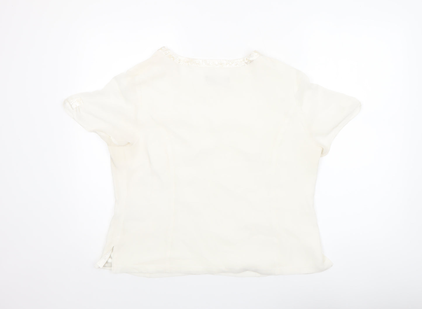 Jacques Vert Women’s Ivory Beaded Short Sleeve Satin Blouse Size 16