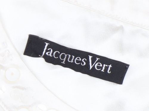 Jacques Vert Women’s Ivory Beaded Short Sleeve Satin Blouse Size 16
