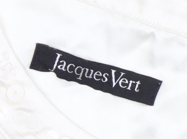 Jacques Vert Women’s Ivory Beaded Short Sleeve Satin Blouse Size 16