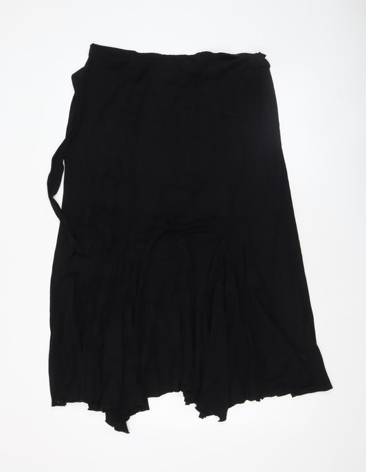 Next Women Black Viscose Wrap Midi Skirt UK 18 Elastic Waist
