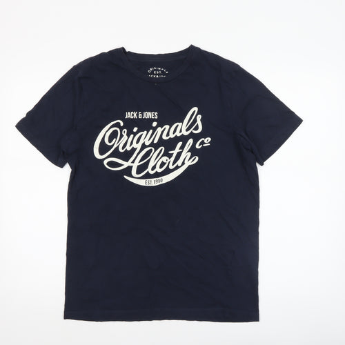 Jack & Jones Men Blue Graphic Print T-Shirt L Regular Fit