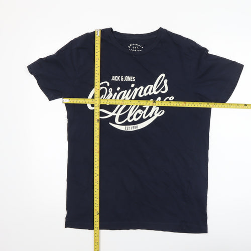 Jack & Jones Men Blue Graphic Print T-Shirt L Regular Fit