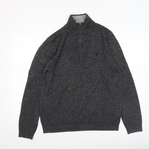 Next Men’s Grey 1/4 Zip High Neck Cotton Jumper Size M