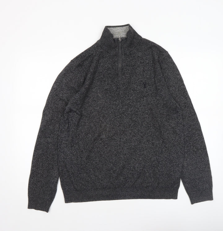 Next Men’s Grey 1/4 Zip High Neck Cotton Jumper Size M