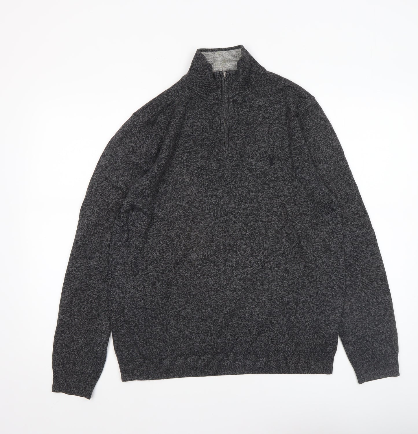 Next Men’s Grey 1/4 Zip High Neck Cotton Jumper Size M