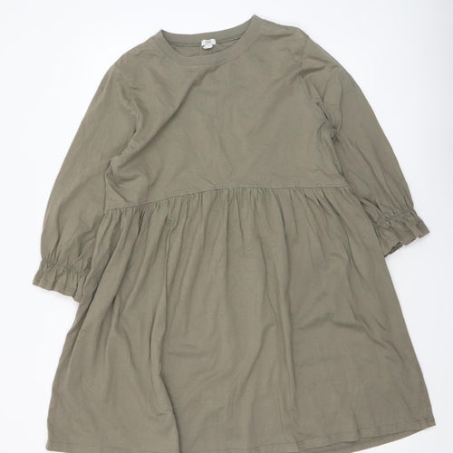 River Island Women’s Green Cotton Long Sleeve Smock Dress Size 12