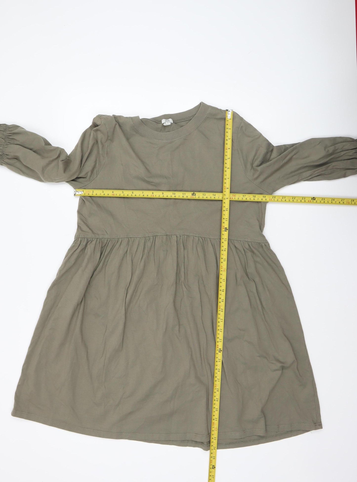 River Island Women’s Green Cotton Long Sleeve Smock Dress Size 12