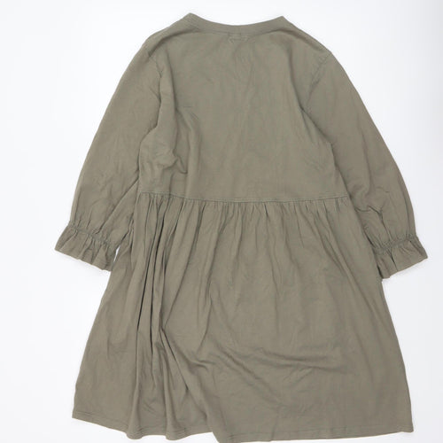 River Island Women’s Green Cotton Long Sleeve Smock Dress Size 12