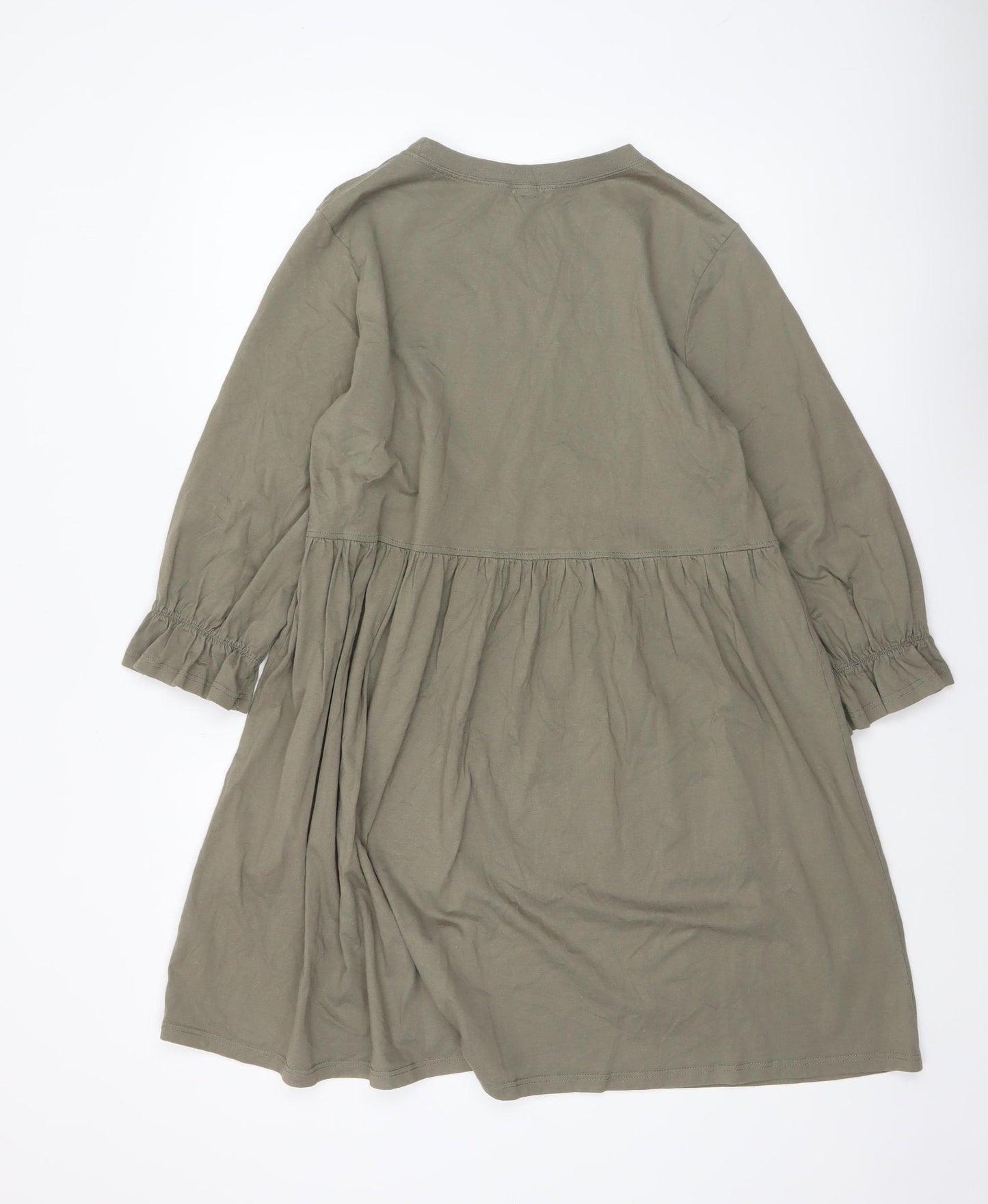 River Island Women’s Green Cotton Long Sleeve Smock Dress Size 12