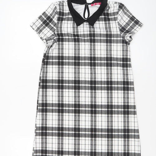 Primark Girls Black Check Collared Shift Dress Size 8 Years