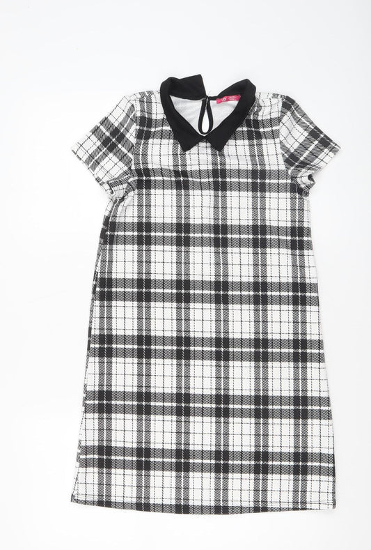 Primark Girls Black Check Collared Shift Dress Size 8 Years