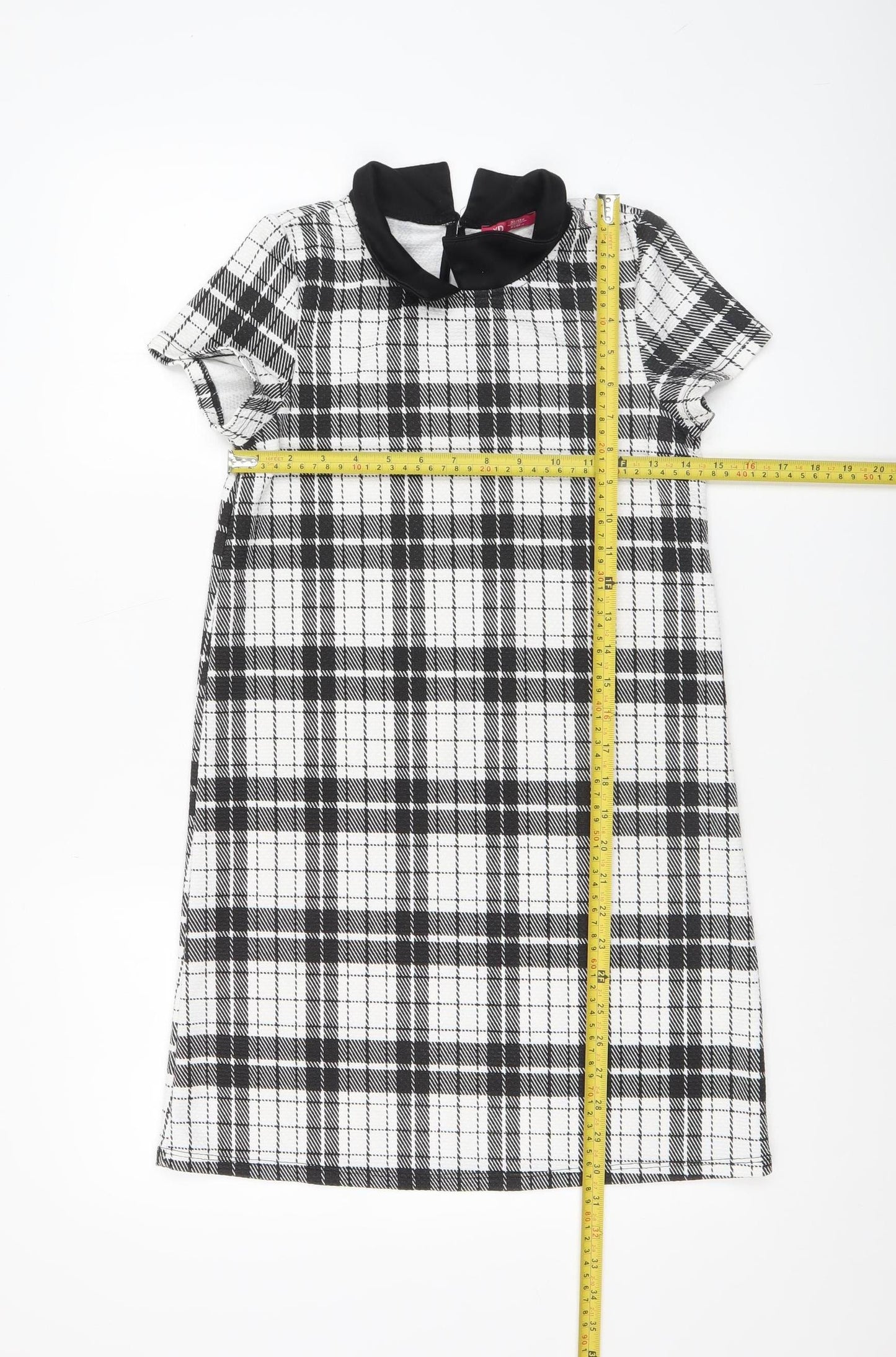 Primark Girls Black Check Collared Shift Dress Size 8 Years