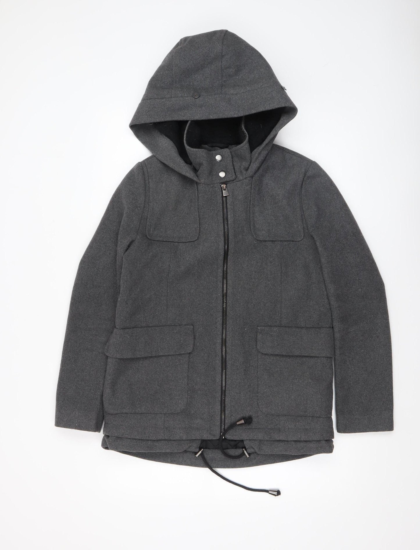 Atmosphere Women Grey Hooded Wool Blend Parka Jacket Size 8