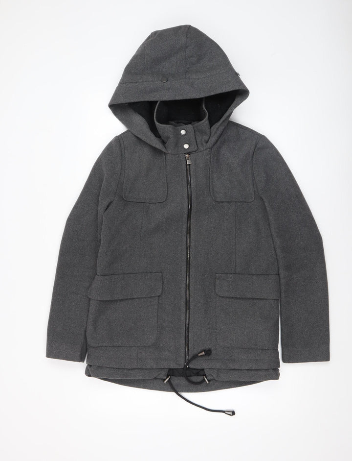 Atmosphere Women Grey Hooded Wool Blend Parka Jacket Size 8