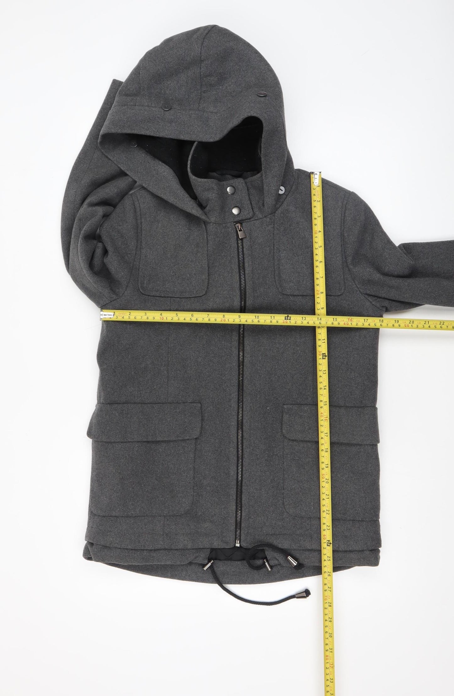 Atmosphere Women Grey Hooded Wool Blend Parka Jacket Size 8