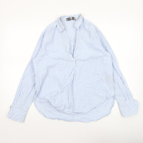 Paul Costelloe Women Blue Striped Cotton Long Sleeve Blouse Size S