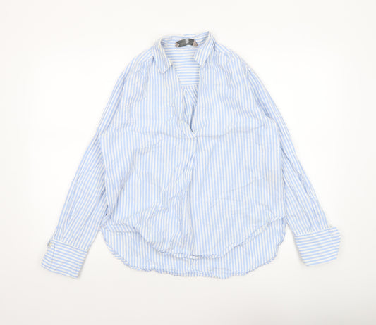 Paul Costelloe Women Blue Striped Cotton Long Sleeve Blouse Size S