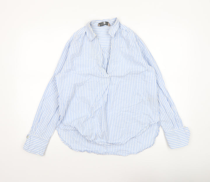 Paul Costelloe Women Blue Striped Cotton Long Sleeve Blouse Size S