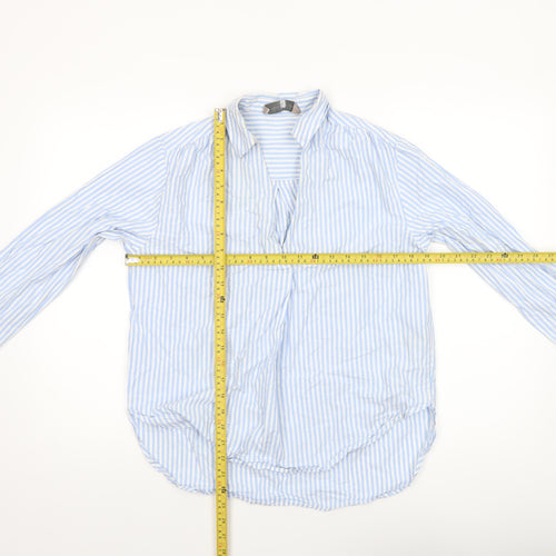 Paul Costelloe Women Blue Striped Cotton Long Sleeve Blouse Size S