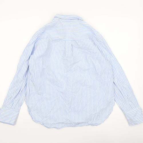 Paul Costelloe Women Blue Striped Cotton Long Sleeve Blouse Size S
