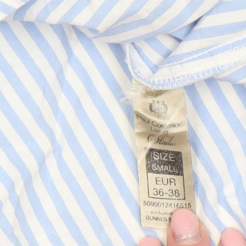 Paul Costelloe Women Blue Striped Cotton Long Sleeve Blouse Size S